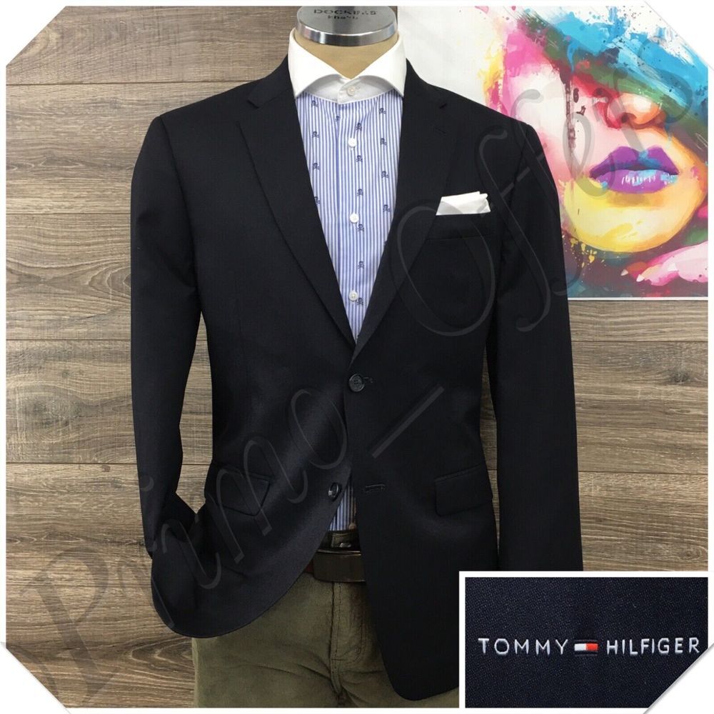 TOMMY HILFIGER Mens Blazer Sport Coat‎ Casual Jacket Size 40R Blue Wool Suit